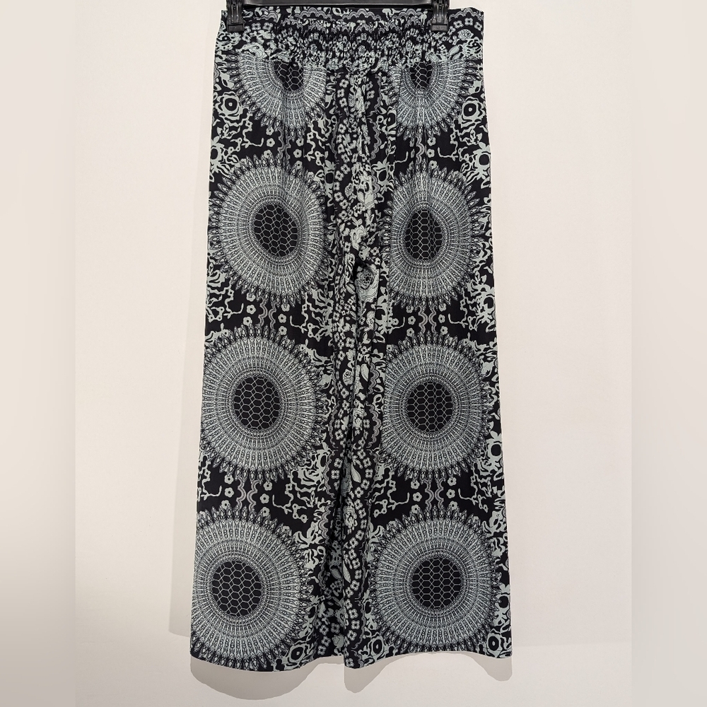 EXCELLENT USED CONDITION LU'S NAVY BLUE & TEAL CHIC WOMEN'S BOHO PANTS WIDE LEG - Picture 5 of 13